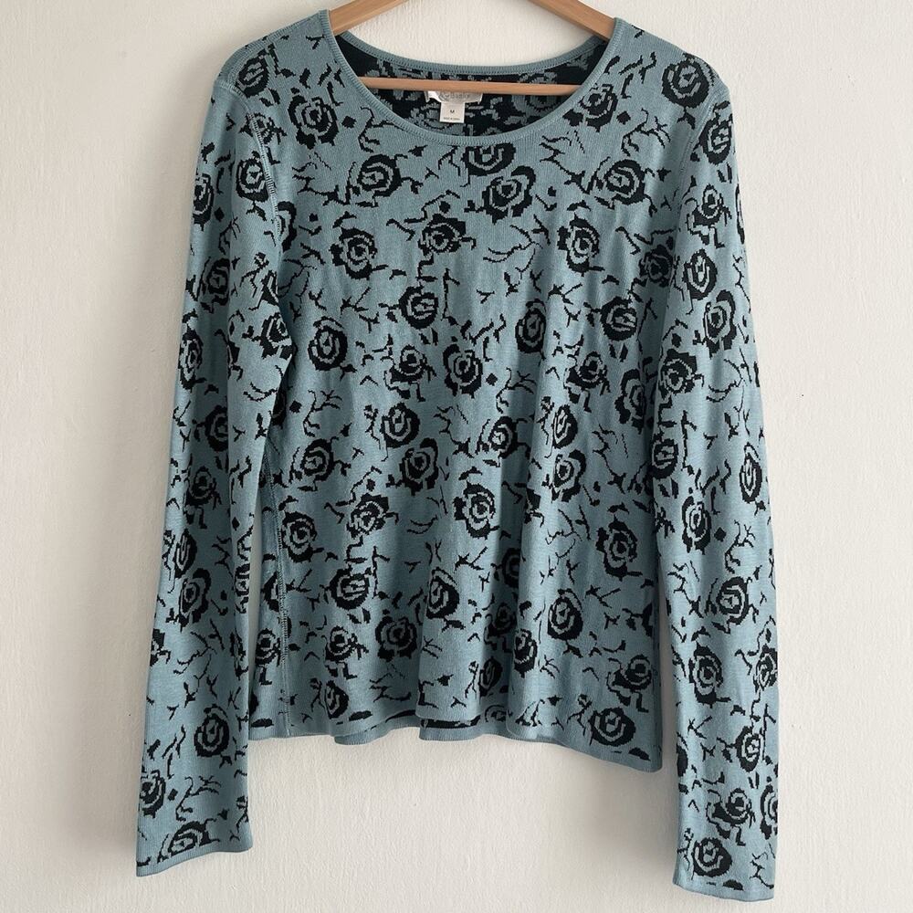Christopher & Banks Blue Rose Printed Sweater